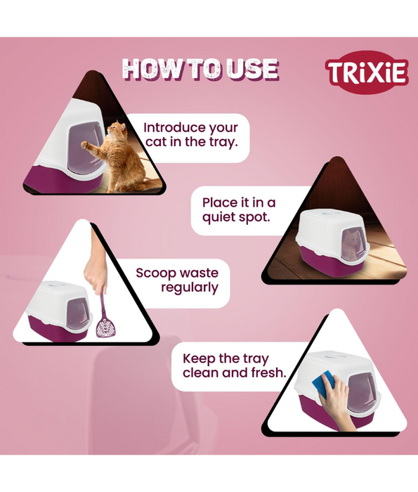 TRIXIE Cat litter Box Vico 40 × 40 × 56 cm, Berry & White
