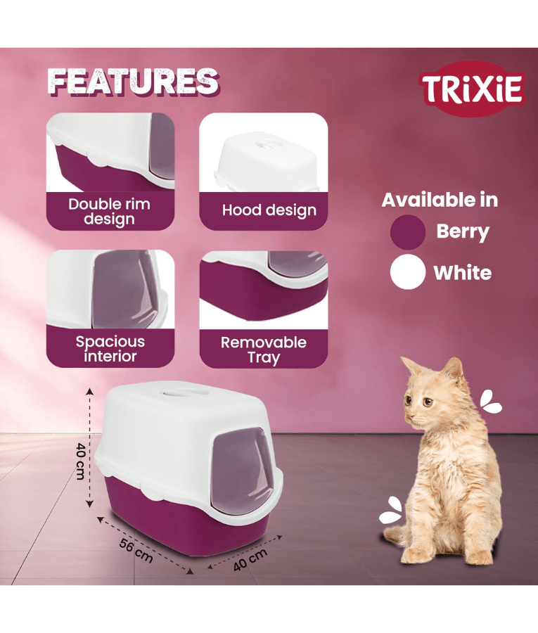 TRIXIE Cat litter Box Vico 40 × 40 × 56 cm, Berry & White