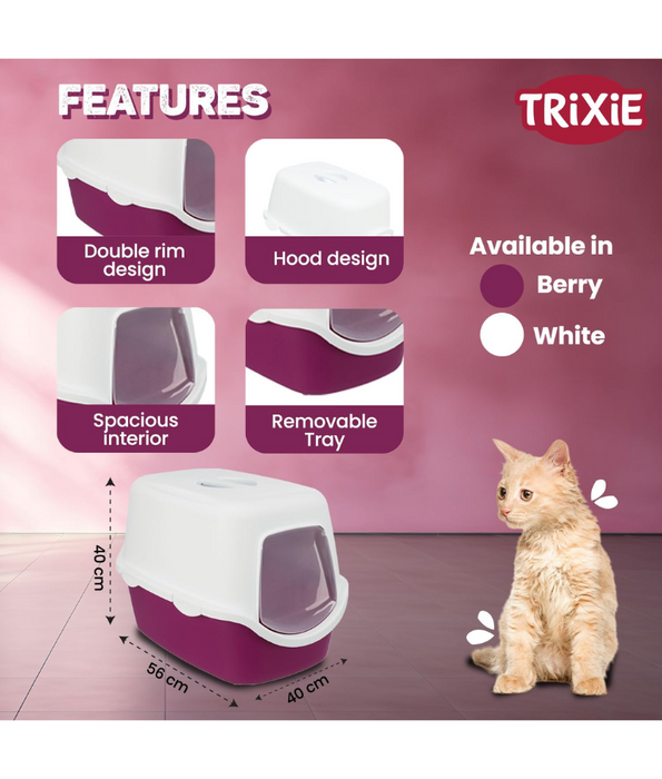 TRIXIE Cat litter Box Vico 40 × 40 × 56 cm, Berry & White