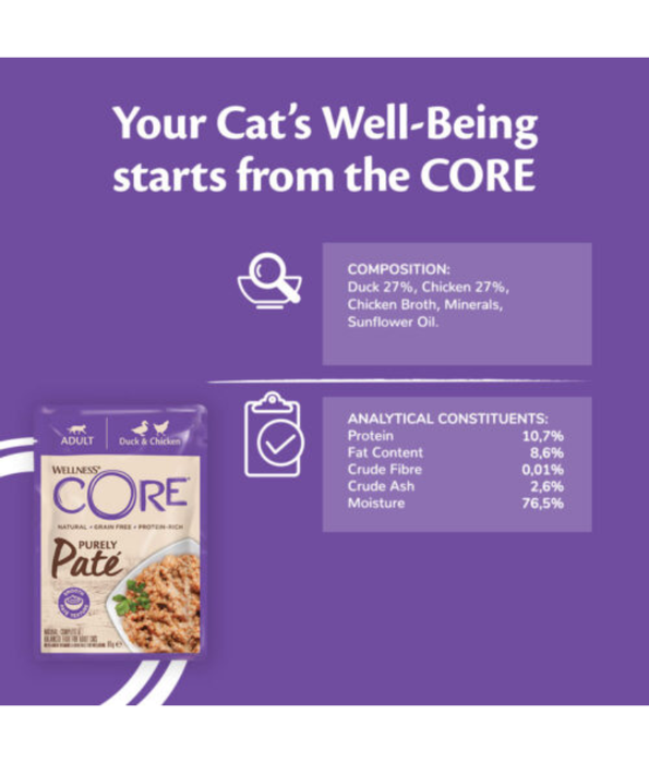 Wellness CORE - Purely Pate, Duck With Chicken Cat Wet Food - 85g