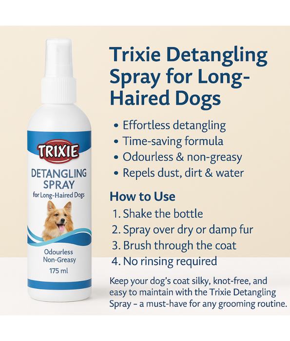 Trixie - Detangling Spray for Long-Haired Dogs, Odourless, Non-Greasy Coat Care - 175ml