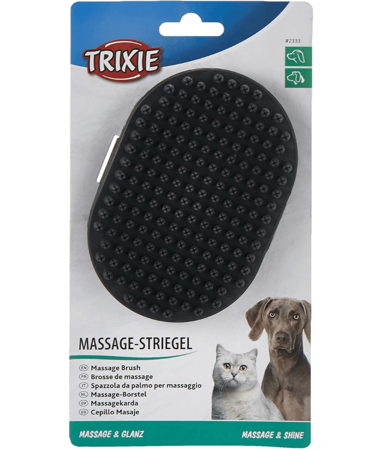 Trixie - Massage & Shine Brush, Natural Rubber Grooming Tool with Hand-Loop for Long-Haired Dogs & Cats - 9 × 13 cm