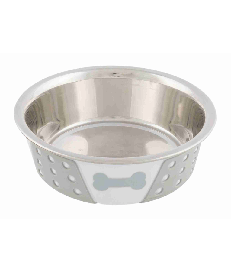 Trixie - Stainless Steel Bowl, For Cats And Mini Dogs, With Silicone - 0.4 Litre, White/Grey