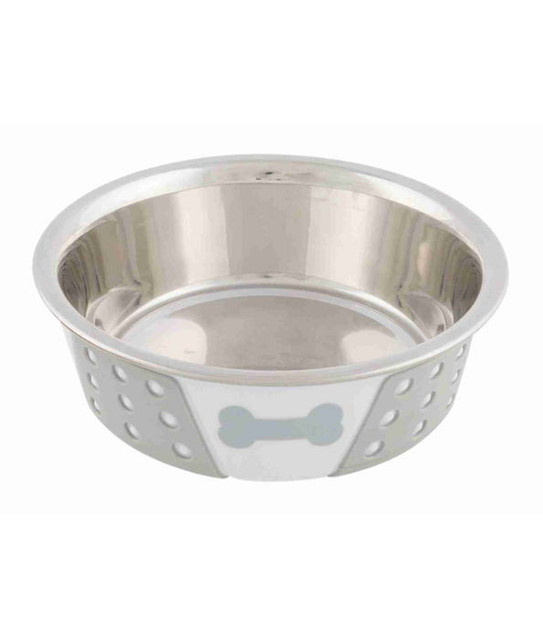 Trixie - Stainless Steel Bowl, For Cats And Mini Dogs, With Silicone - 0.4 Litre, White/Grey