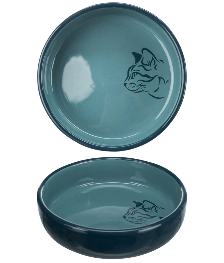 Trixie - Ceramic Cat Bowl, Shallow Design, Navy/Blue, Ideal for Sensitive Whiskers - 0.3L/Ø15 cm