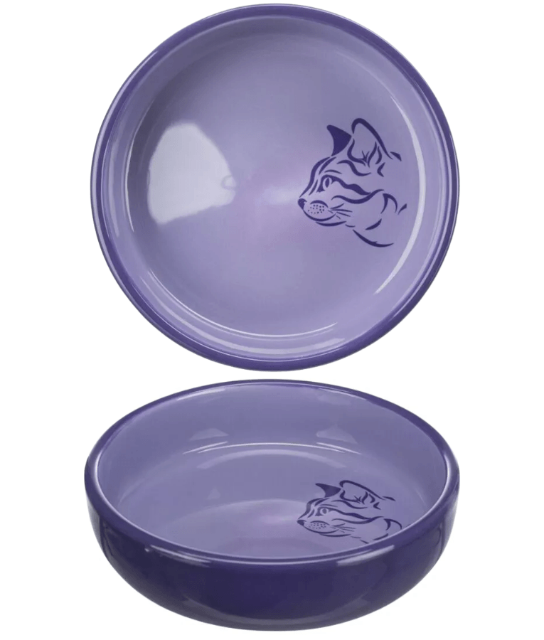 Trixie - Ceramic Cat Bowl, Shallow Design, Lilac, Ideal for Sensitive Whiskers - 0.3L/Ø15 cm