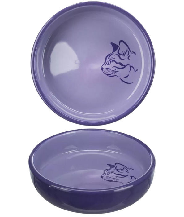 Trixie - Ceramic Cat Bowl, Shallow Design, Lilac, Ideal for Sensitive Whiskers - 0.3L/Ø15 cm