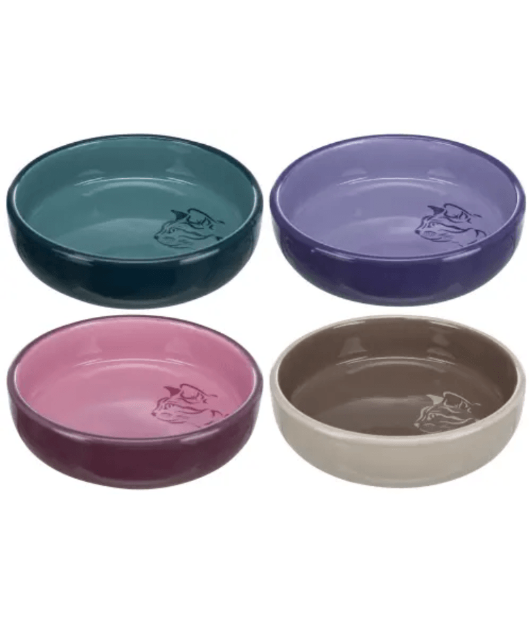 Trixie - Ceramic Cat Bowl, Shallow Design, Berry, Ideal for Sensitive Whiskers - 0.3L/Ø15 cm