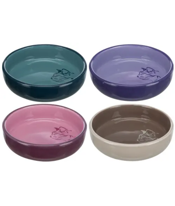 Trixie - Ceramic Cat Bowl, Shallow Design, Berry, Ideal for Sensitive Whiskers - 0.3L/Ø15 cm