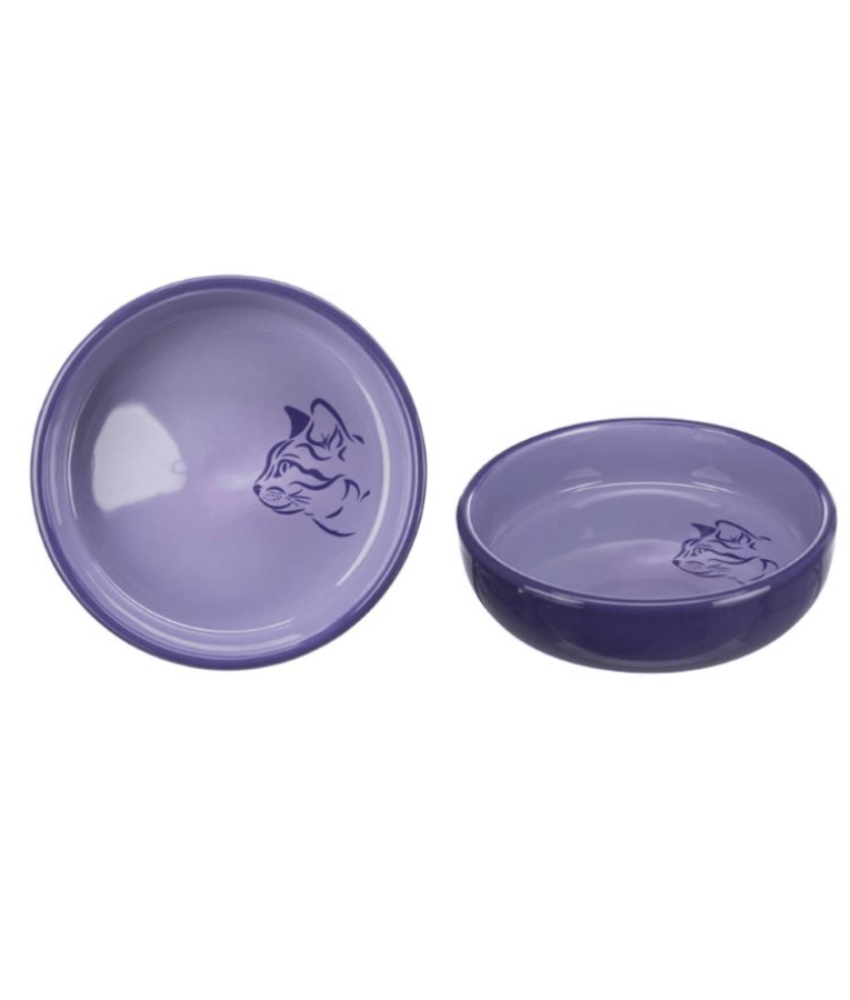 Trixie - Ceramic Cat Bowl, Shallow Design, Lilac, Ideal for Sensitive Whiskers - 0.3L/Ø15 cm