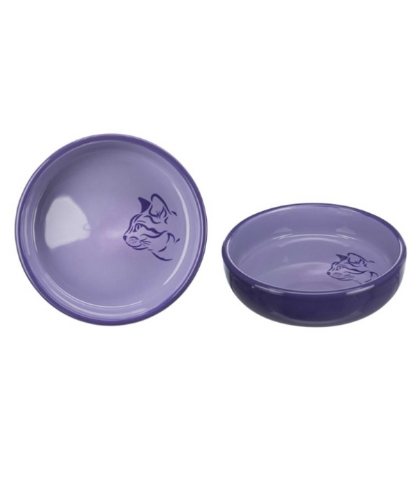 Trixie - Ceramic Cat Bowl, Shallow Design, Lilac, Ideal for Sensitive Whiskers - 0.3L/Ø15 cm