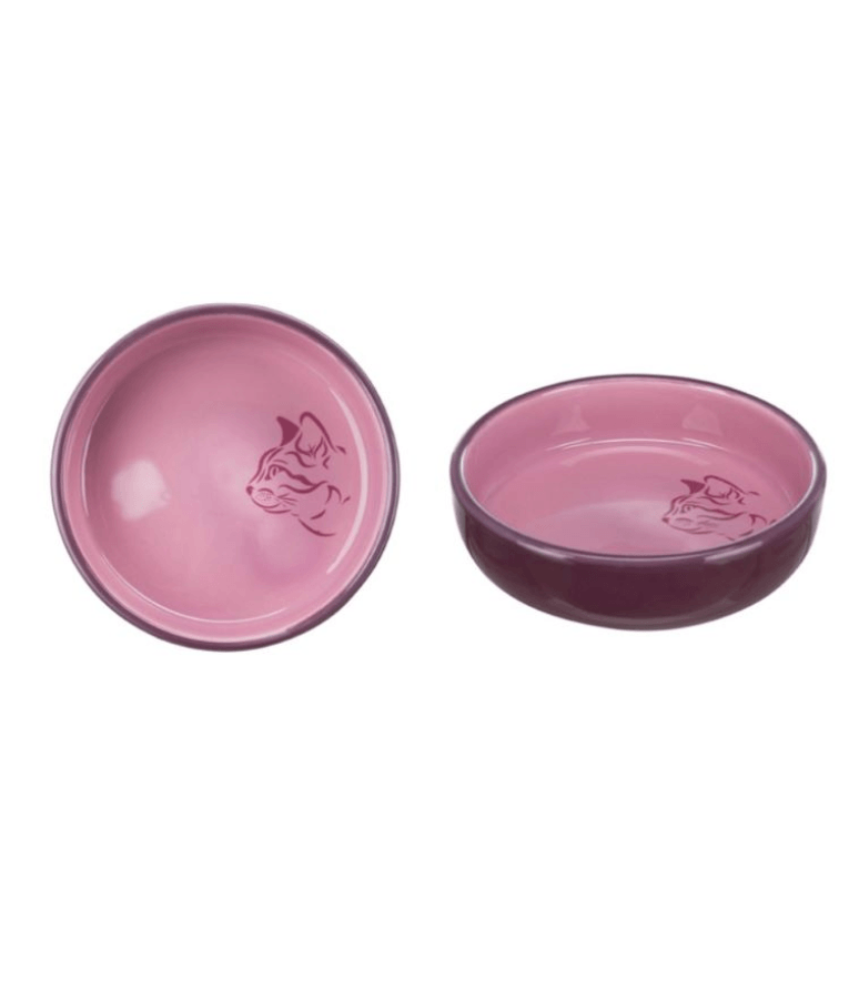 Trixie - Ceramic Cat Bowl, Shallow Design, Berry, Ideal for Sensitive Whiskers - 0.3L/Ø15 cm
