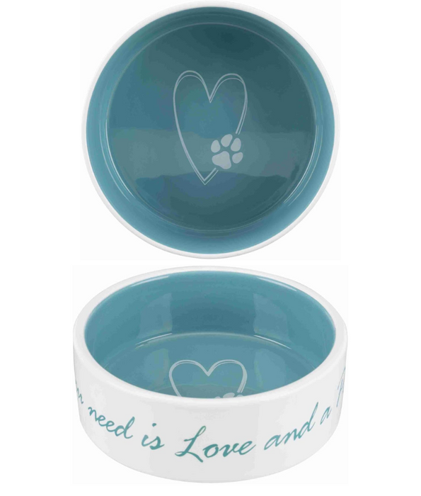 Trixie - Pet’s Home Ceramic Bowl, Cream/Petrol, For Cats & Small/Mediun Dogs - Small, Medium