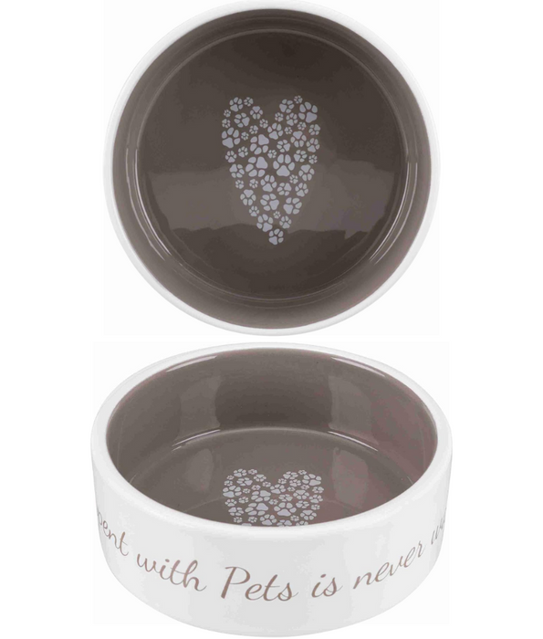 Trixie - Pet’s Home Ceramic Bowl, Cream/Brown, For Cats & Small/Medium Dogs – Small, Medium