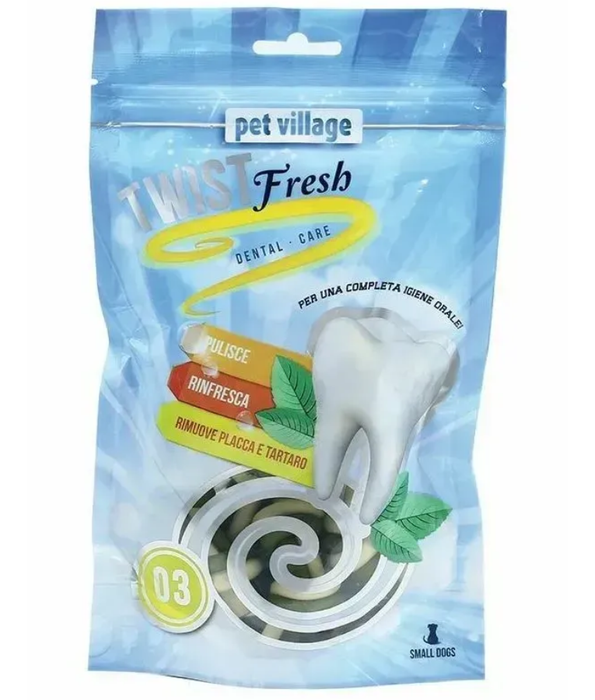 Pet Village - Twist Fresh Dental Chews 03 – Gluten Free Dual Spiral Oral Care Treats for Small Dogs, Refreshing Effect – 100g
