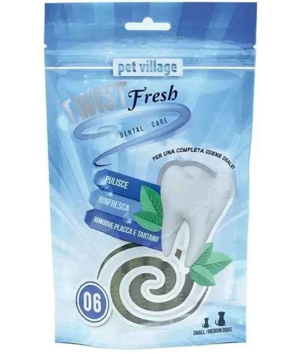Pet Village - Twist Fresh Dental Chews 06 – Oral Care Treats for Small & Medium Dogs, Plaque & Breath Control 100g