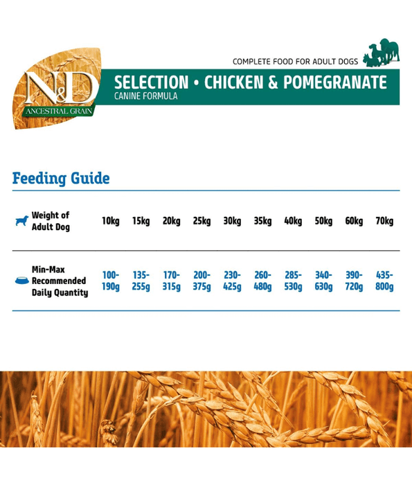 Farmina - N&D Ancestral Grain, Dry Dog Food – Chicken, Spelt, Oats & Pomegranate, Adult Medium & Maxi – 12kg + Free 3kg