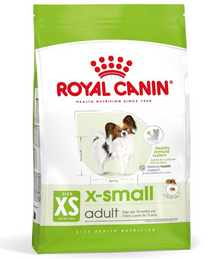 Royal Canin X-small Mini Adult Dog Food 1.5kg package for small breed dogs, supporting health and nutrition.
