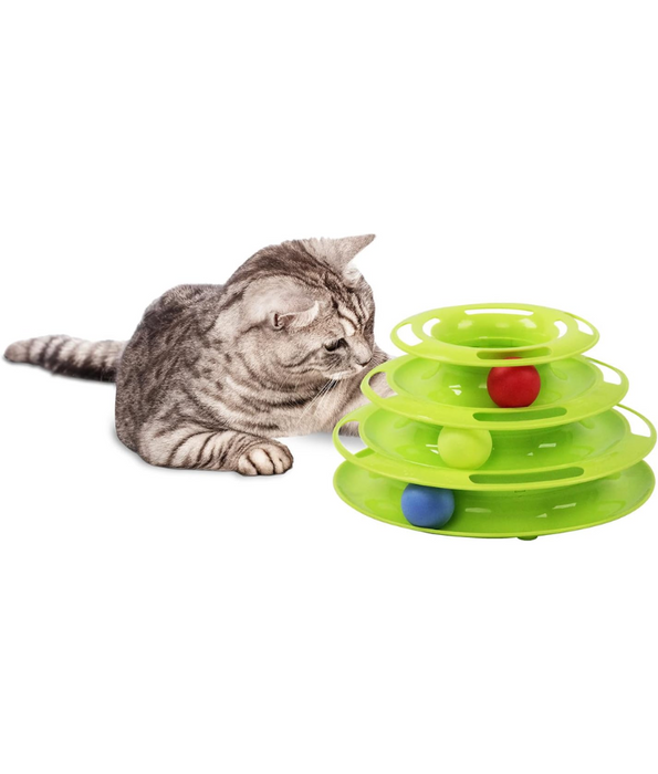 Pawise - Cat Toy Ball Tower – 3-Level Interactive Track with Colorful Rolling Balls for Kitten Exercise & Play