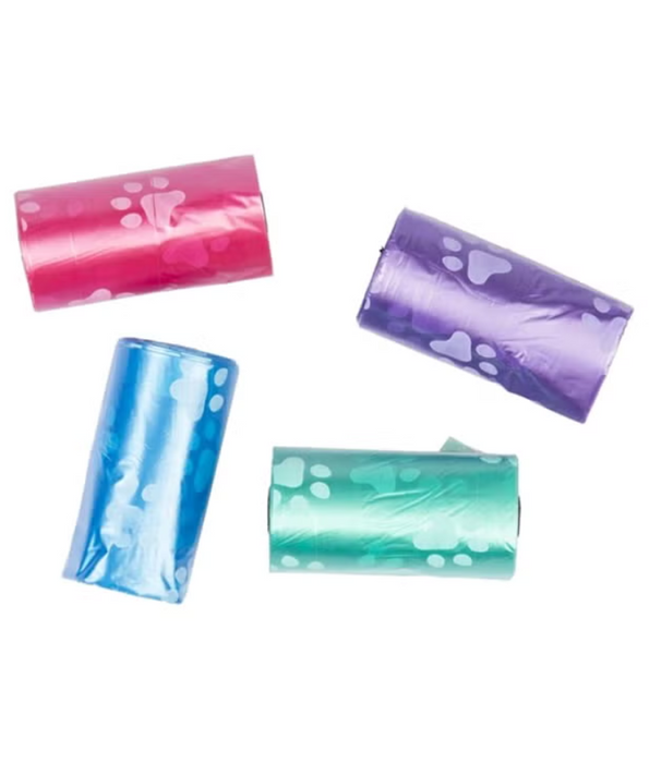 Duvo Plus – Dog Poo Bags, Paw Print Design, 4 Rolls × 20 Bags – Assorted Colors
