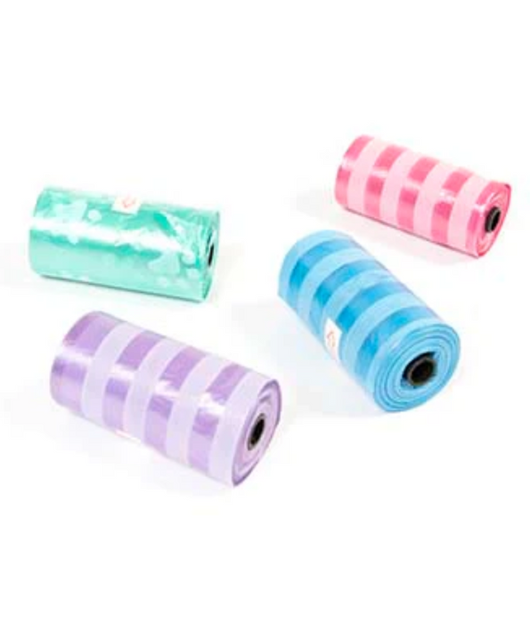 Duvo Plus – Striped Dog Poo Bags, 4 Rolls × 20 Bags, Assorted Colors