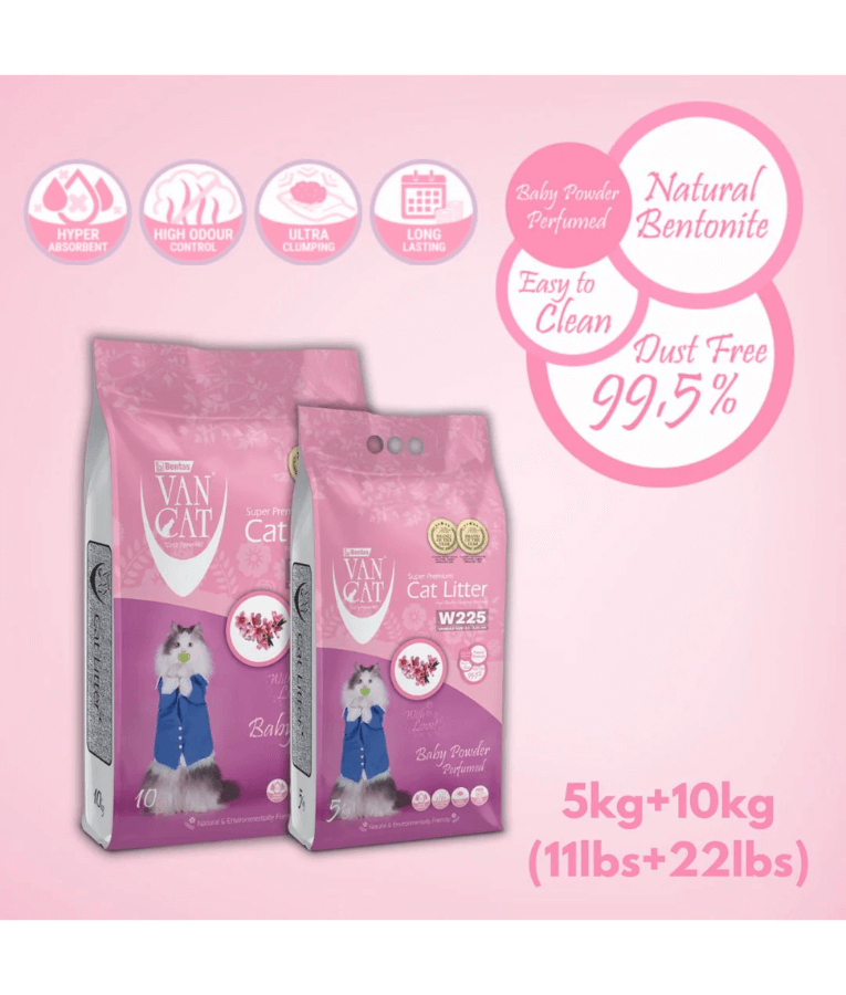 VanCat - Baby Powder Clumping Cat Litter, High Odor Control - 5kg, 10kg