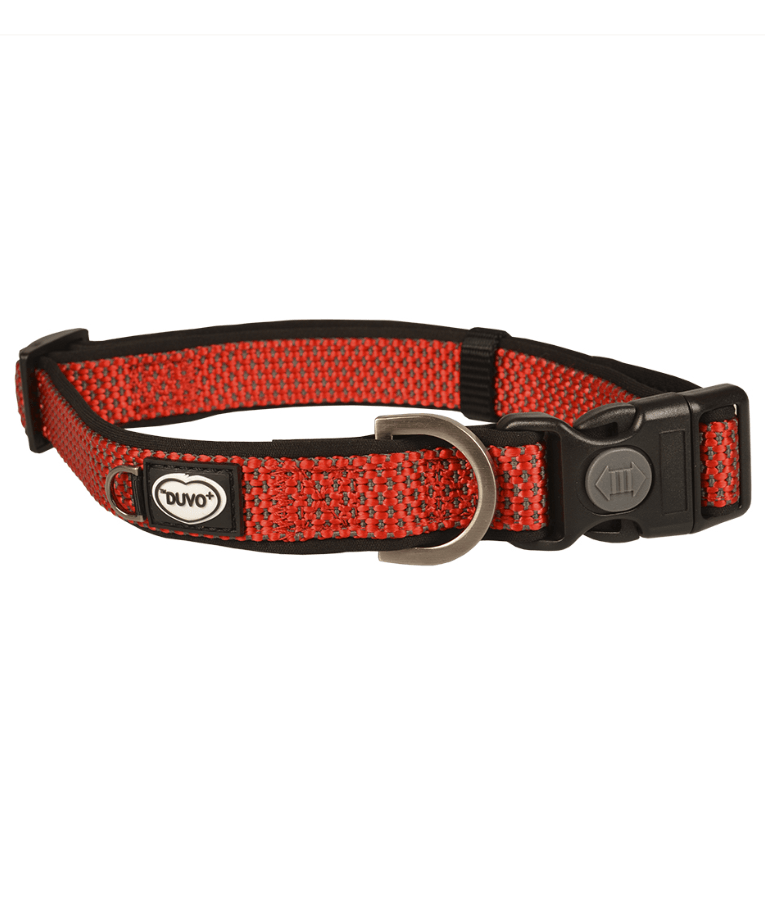Duvo+ – EXPLOR East Nylon Dog Collar, Red, Weather-Resistant & Reflective – M & XL