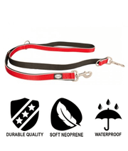 Duvo+ – EXPLOR West Duo Leash, Red, Woven Nylon, Adjustable & Hands-Free – XXL with symbols for durable quality, soft neoprene, and waterproof.