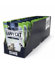 Happy Cat Culinary Farm Lamb in Sauce Wet Cat Food for Sterilised Cats - 85g pouches displayed in a retail box.
