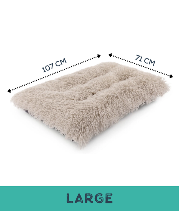Cuddlove - Plush Crate Mattress for Dogs, Greige Faux Fur, Anti-Slip, Washable - Medium, Large