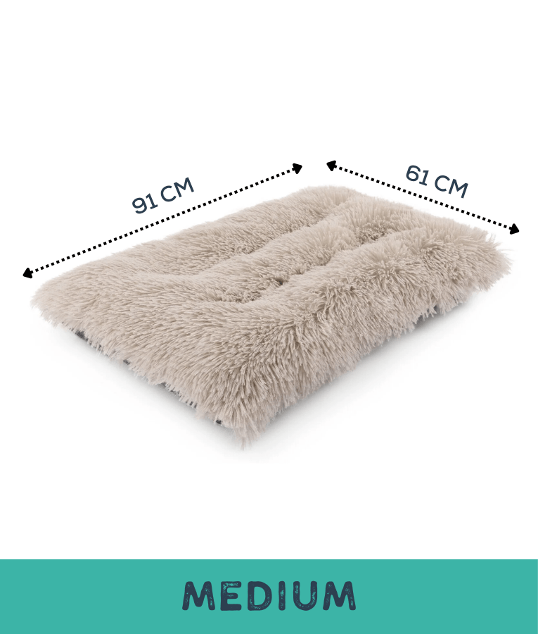 Cuddlove - Plush Crate Mattress for Dogs, Greige Faux Fur, Anti-Slip, Washable - Small, Medium, Large