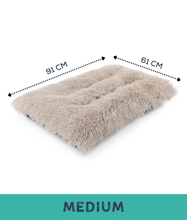 Cuddlove - Plush Crate Mattress for Dogs, Greige Faux Fur, Anti-Slip, Washable - Medium, Large