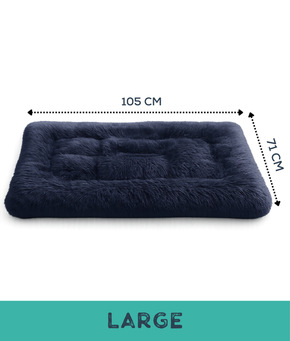Cuddlove - Plush Crate Mattress for Dogs, Navy Blue Faux Fur, Anti-Slip, Washable - S,M,L