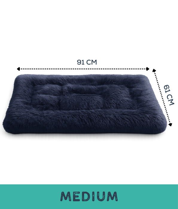Cuddlove - Plush Crate Mattress for Dogs, Navy Blue Faux Fur, Anti-Slip, Washable - S,M,L