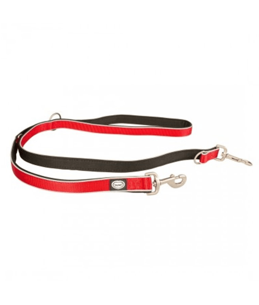 Duvo+ – EXPLOR West Duo Leash, Red, Woven Nylon, Adjustable & Hands-Free – XXL displayed on a white background.