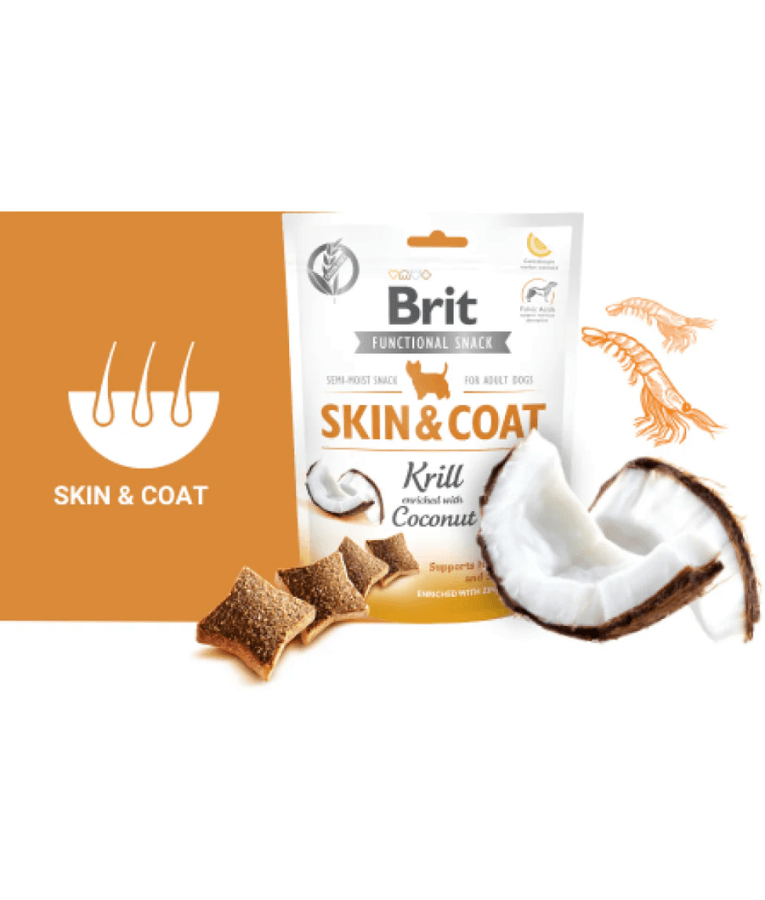 Brit Care - Functional Snack Skin & Coat With Krill & Coconut, Omega-3 Rich, Dog Treats - 150g