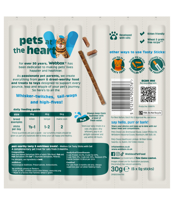 Webbox - Tasty Sticks Cod Cat Treats – Grain Free – 30g (6 Sticks)