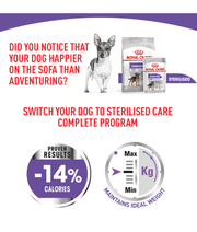 Royal Canin - Sterilised Mini Dog Food – Weight Control for Neutered Mini & Small Breeds – 3 kg with calorie reduction benefits.