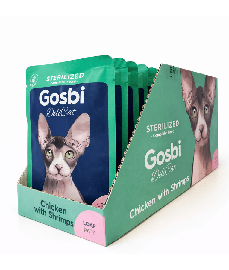 Gosbi - DeliCat, Chicken and Shrimp Sterilized Complete Adult Wet Cat Food – Loaf Pâté, Grain-Free, Low-Calorie – 70g