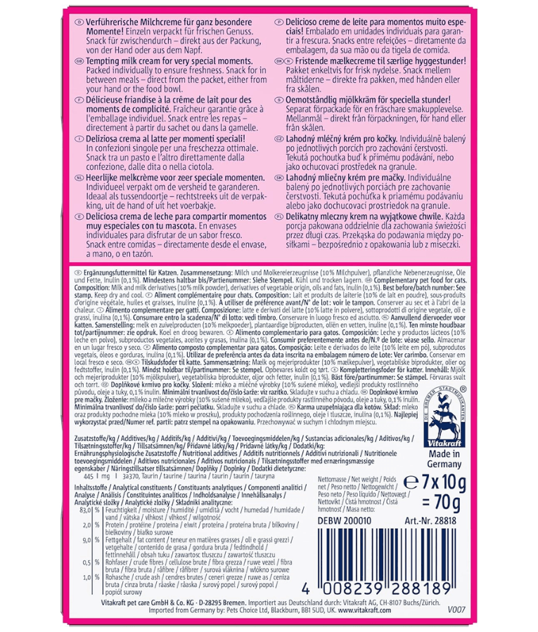 Vitakraft - Milky Melody, Lickable Creamy Tubes With Pure Milk - 7 Tubes x 10g