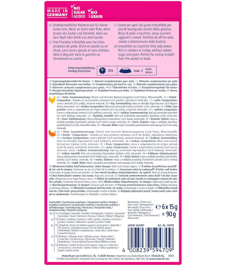 Vitakraft - Jelly Lovers, Lickable Jelly Tubes With Turkey and Chicken - 6 Tubes x 15g