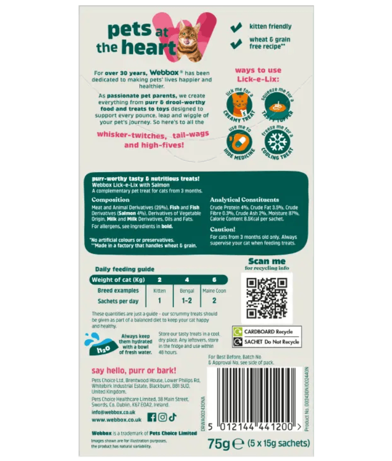 Webbox - Lick-e-Lix Cat Treats – Salmon, 5 Pack – 75g