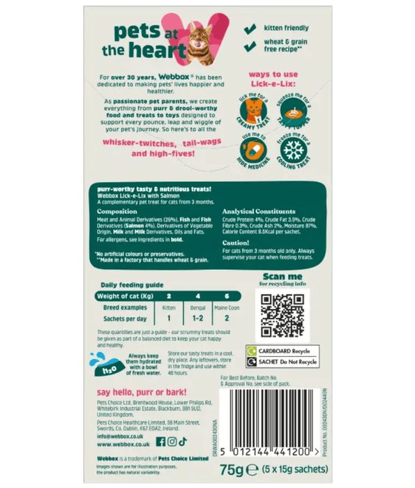 Webbox - Lick-e-Lix Cat Treats – Salmon, 5 Pack – 75g
