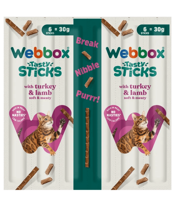 Webbox - Tasty Sticks Turkey & Lamb Cat Treats – Grain Free – 30g (6 Sticks)