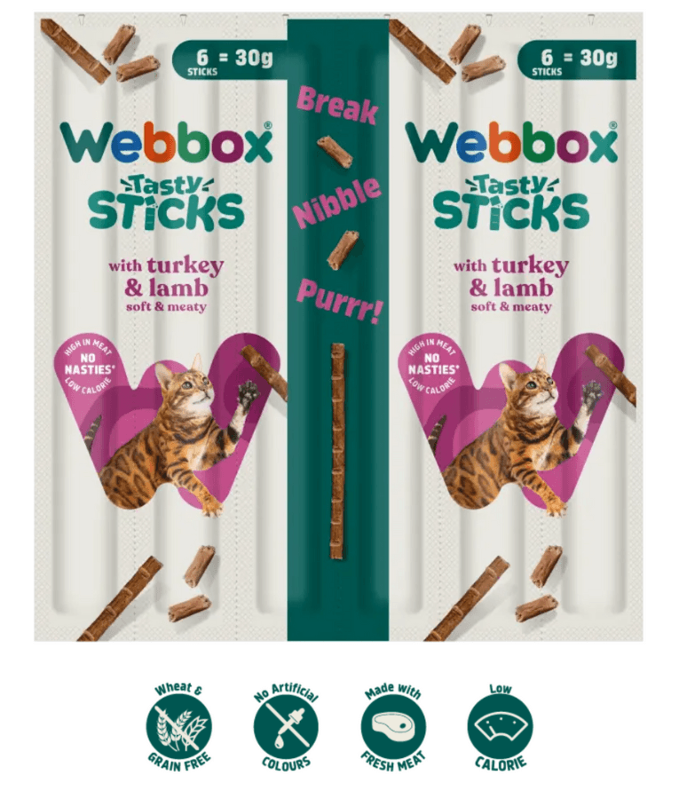 Webbox - Tasty Sticks Turkey & Lamb Cat Treats – Grain Free – 30g (6 Sticks)