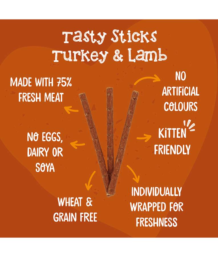 Webbox - Tasty Sticks Turkey & Lamb Cat Treats – Grain Free – 30g (6 Sticks)
