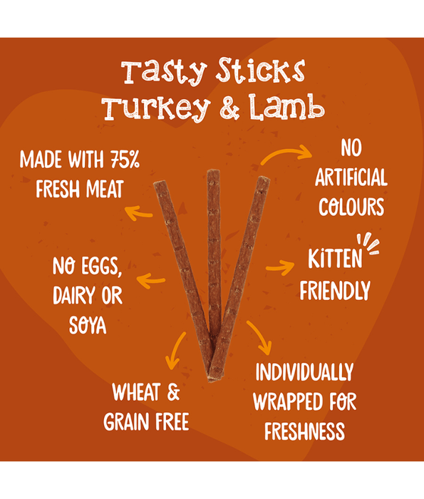 Webbox - Tasty Sticks Turkey & Lamb Cat Treats – Grain Free – 30g (6 Sticks)