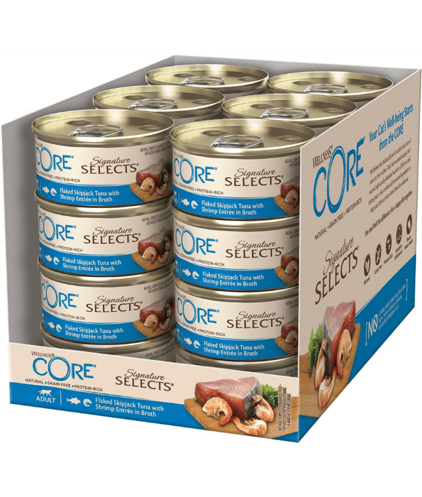 Wellness CORE Signature Selects Flaked Skipjack Tuna With Shrimp Entree In Broth 79g