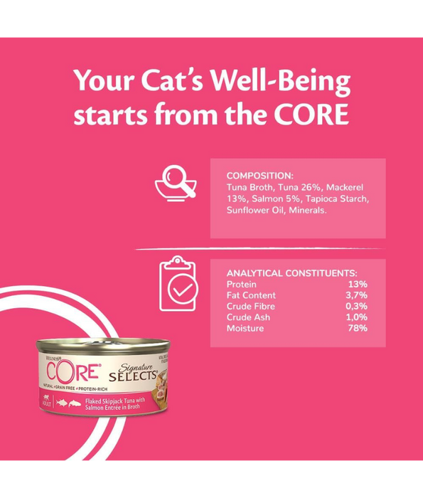 Wellness CORE Signature Selects Flaked Skipjack Tuna & Wild Salmon in Broth 79g