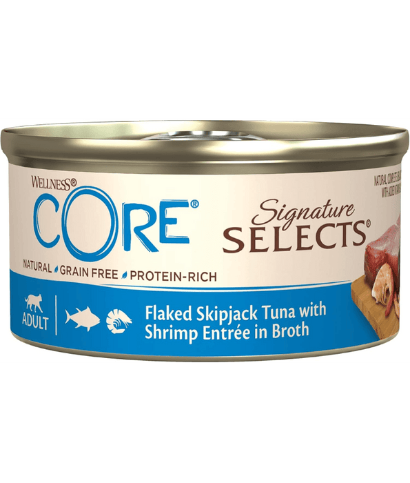 Wellness CORE Signature Selects Flaked Skipjack Tuna With Shrimp Entree In Broth 79g